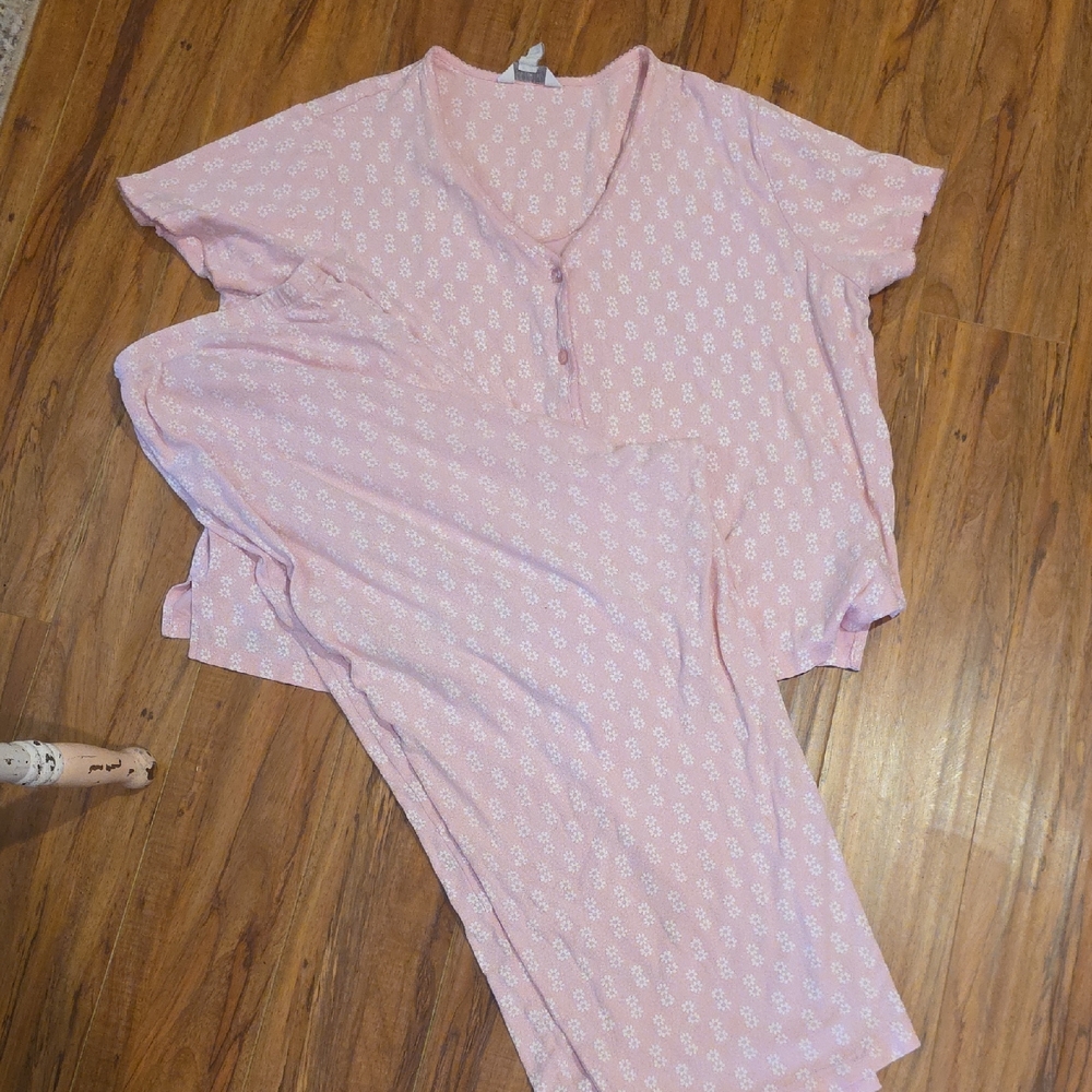 Charter Club Women's Pink Floral Pj's Pajamas 2 Piece Set 1x